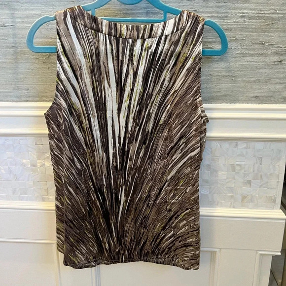 Ann Taylor mp brown white green sleeveless silk top high neck medium petite - Picture 5 of 9